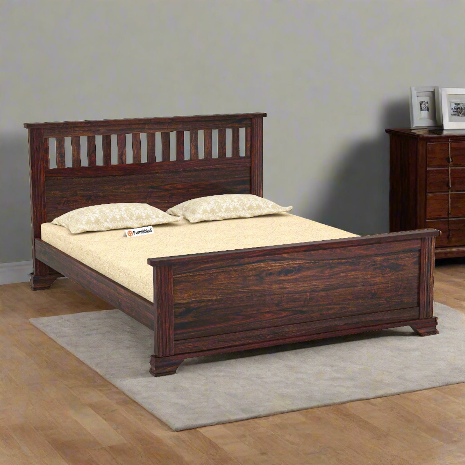 Mid Century Classical French bed in solid Sheesham Wood - Furnishiaa -  -